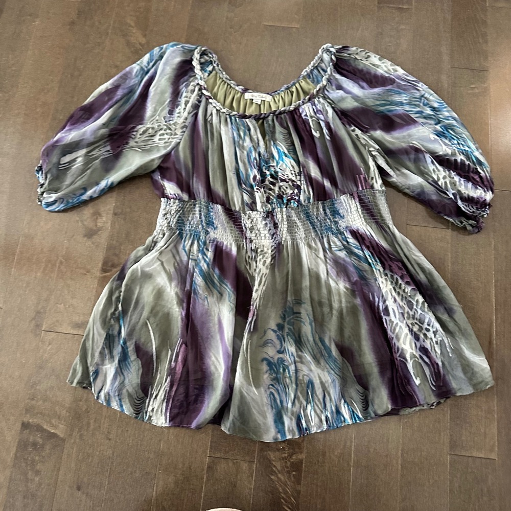Vintage‎ 90s Y2K Silk Babydoll Whimsi Fairy Grunge Flowy Romantic Blue Purple 2X